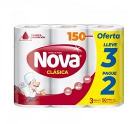 Papel cocina Novas 3x2 rollos 50 paños c/u